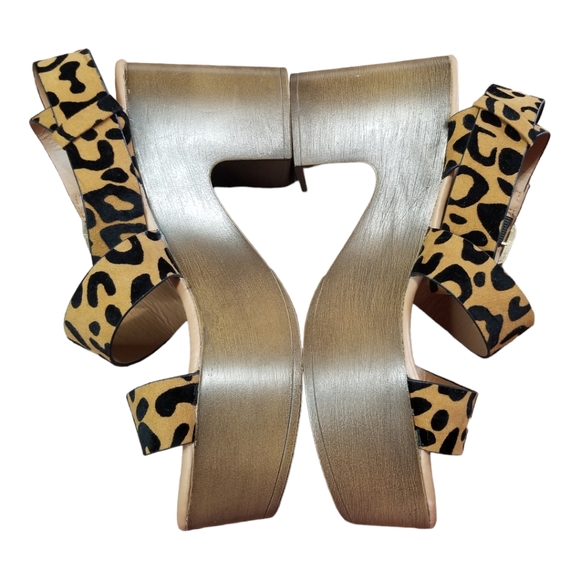 New Qupid Triple Band Open Toe Chunky Faux Leopard Suede Platform Heels … - Picture 9 of 14
